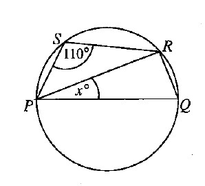 Question 14 figure: circle with diameter PQ, points S and R