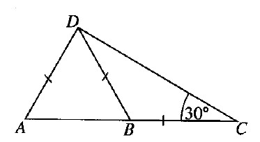 Question 6 figure: triangle with point B on AC